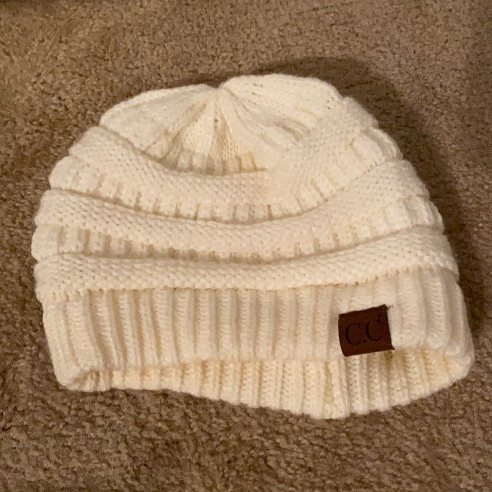 C.C white beanie